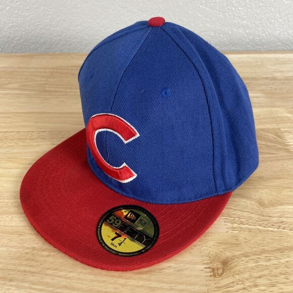 New Era Chicago Cubs 59FIFTY C Red Bill Blue Cap Fitted Men’s Size: 7 1/4 Hat - Picture 1 of 8